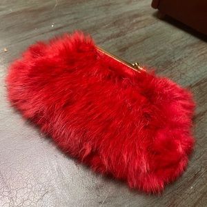 Red rabbit fur purse.